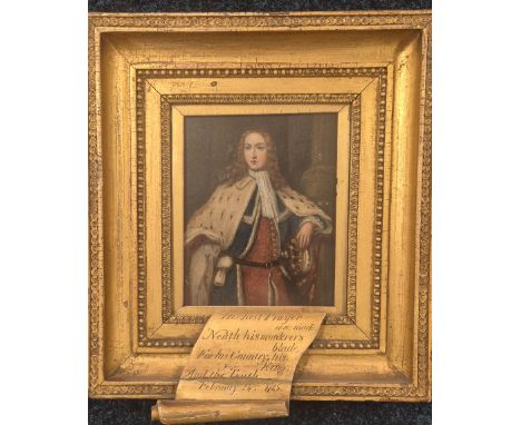18th century Oil on wooden board after Godfrey Kneller. Jacobite James Radclyffe, 3rd earl Derwentwater brought up with the O