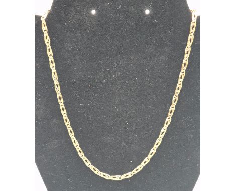 9ct yellow gold unusual link necklace. 46cm length. 14.26grams. 