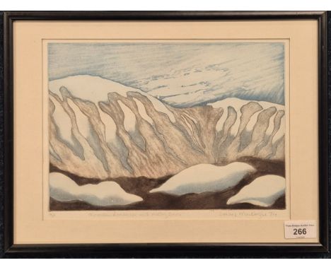 Donald Mackenzie Original etching artist Proof titled "Mountain landscape with melting snow". Frame- 30x40cm.