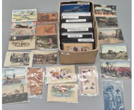 A Large Collection of Vintage &amp; Antique; Silk cards, Japanese, Fishing industry, leather postcards, Road Transport, light