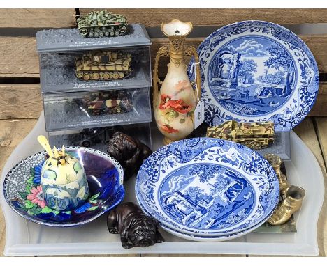 A Selection of Collectables; Vienna ivory blush vase, maling blue Lustre plate, Old Tupton Bee Honey pot with spoon, spode bo