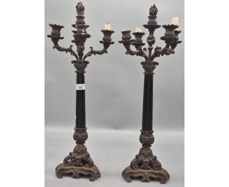 A Pair of 19th century Bronze and slate candelabra's. 61cm high. 