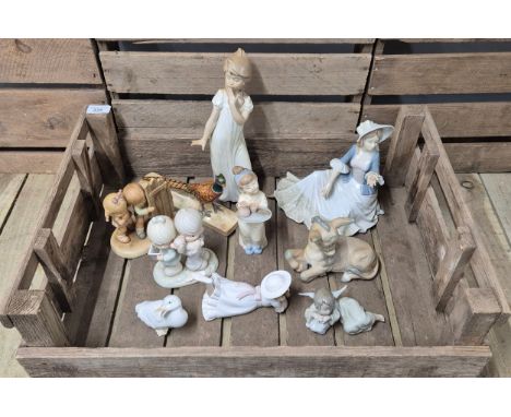 A Crate of porcelain figures; Nao figurines, Mabel Lucie Attwell figures Bewsick 1774 pheasant figure.