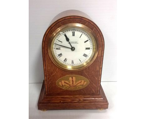 Edw Inlaid Oak Mantle Clock
