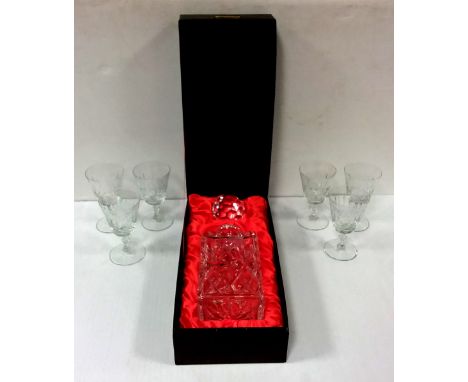 Thomas Webb Hand Cut Boxed Decanter Plus 6 Sherry Glasses