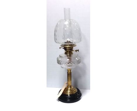 Stunning Vict Brass Oil Lamp with Cut & Etched Shade