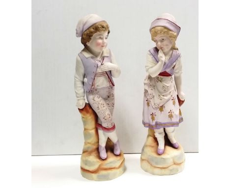 Pair of Bisque Figures, Boy & Girl