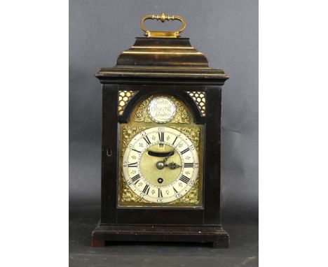 A fine George II ebonised bracket timepiece by John Everell, LondonCirca 1750 The case with a brass knopped swing handle abov