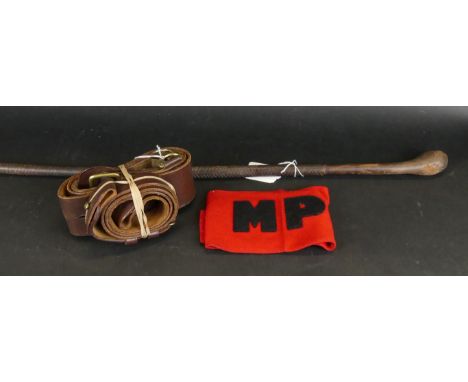 A collection of WWI and WWII military ephemera Comprising a leather covered swagger stick with initials J.E.B.L. 1915-1918, t