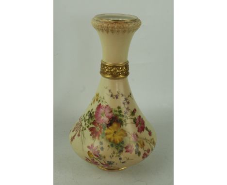 A Royal Worcester blush ivory vase Of tapering form typically decorated with sprays of flowers numbered 379644/2187 to base, 