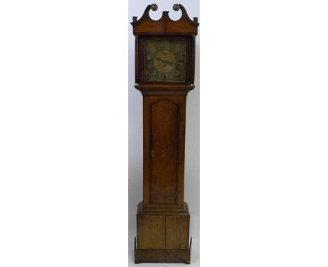 William Lee, Leicester an 18th Century and later oak and mahogany crossbanded longcase clockThe hood with broken arched pedim