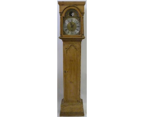 George M Little, an unusual composite pine longcase clockThe hood with pillared side supports over a body with arched trunk d