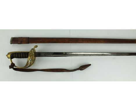 A George V WWI period Royal Army medical corps officers sword83cm single edged single fullered blade, with acid etched decora