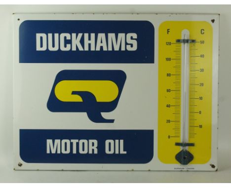 An original advertising enamel signDuckhams Motor Oil with thermometer, 51x66cm 