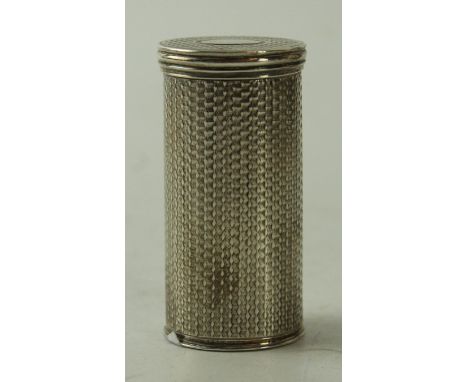 An early Victorian silver nutmeg graterOf cylindrical form, two hinged covers to reveal a steel grater, engine turned decorat