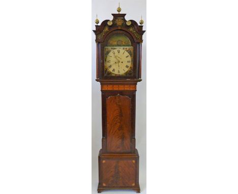 James McCallum Falkirk, a 19th Century mahogany and inlaid longcase clock The hood with arched pediment and pillared side sup