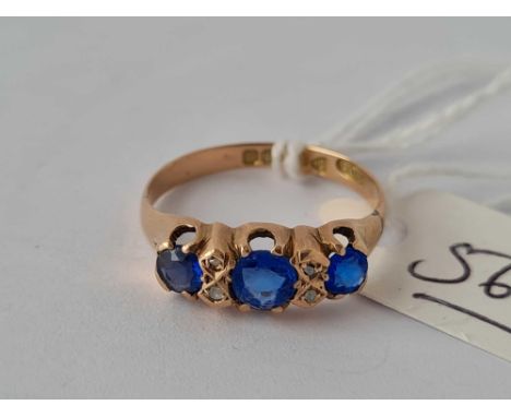 A Chester blue stone and diamond ring 1902 9ct size N   