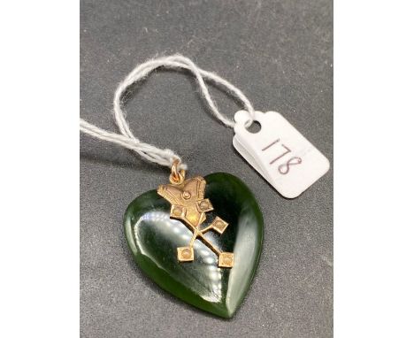 A large antique jade heart with seed pearl detail 9ct