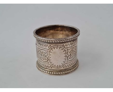 Large Victorian wide napkin ring engraved with scroll work. Sheffield 1889