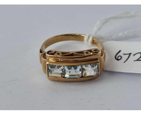 A ring set with blue stones 8ct size N 2.7 gms