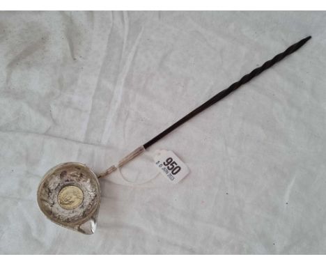 Georgian toddy ladle the base inset with a shilling dated 1758