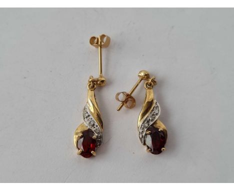 Pair vintage ruby &amp; diamond 9ct earrings