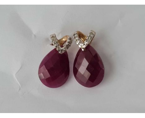 A pair of ruby and diamond drop earrings 9ct    3.1 gms