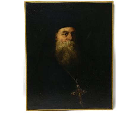 Twentieth-century European School, portrait of a Russian Orthodox priest. Oil on canvas. Annotated verso. With cardboard case