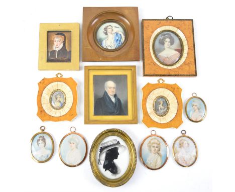 Watercolour portraits in miniature, pre-1947, to include: portrait of a gentleman, 9 x 7.5cm, Mary Queen of Scots, 7 x 5.5cm,