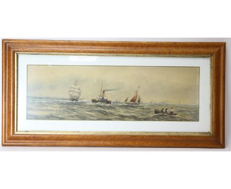 Nineteenth-century British School, seascape with steamboat, rowing boat and other sailing vessels to foreground. Watercolour.
