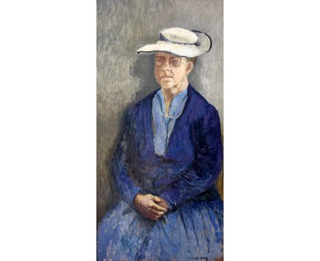 E. Halliday, portrait of a lady. Oil on board. Signed lower right. Framed. Image size 120 x 59cm. Condition Report:  Generall