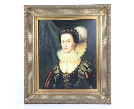 Twentieth-century European School, portrait of a Renaissance lady. Oil on canvas. Framed. Image size 61 x 51cm. 