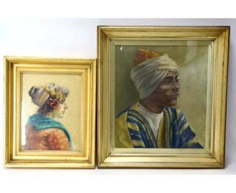 British School, c. 1900, portrait of a young man, oil on canvas, framed and glazed, image size 43.5 x 38cm, with portrait of 