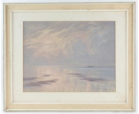 H. Jansen (20th century). Sunlit Seascape. Pastel, 1962. Signed and dated lower right. 38 x 50cm.  