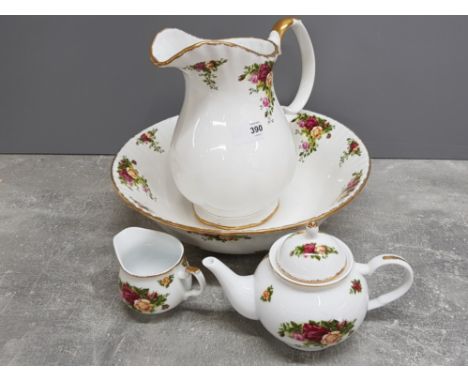 Royal Albert old country roses toilet jug and bowl plus teapot and milk jug