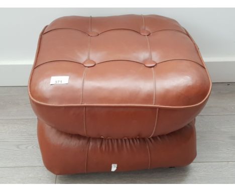Vintage brown leather hanley footstool with button top