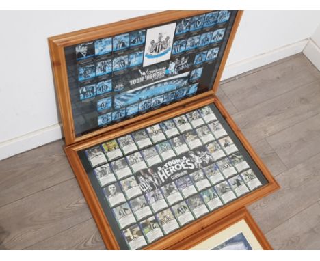 2 pine framed Evening chronicle card collections toon heroes together with a signed print of st.James park