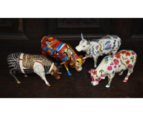 Four 'cow parade' decorative ceramic cows (1 a/f) 