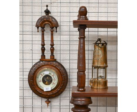 A Protector Lamp and Lighting Co Ltd Type 6 miner's safety lamp to/w a cared walnut-cased aneroid barometer (2) 