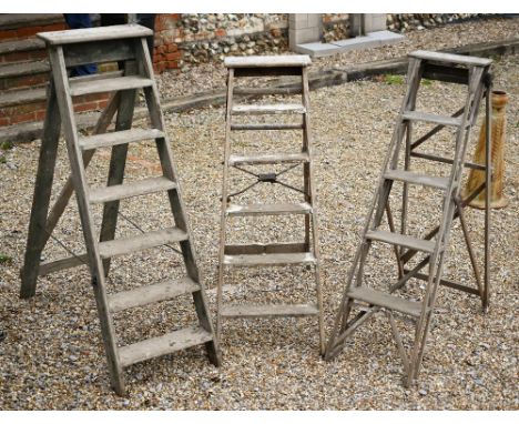 Three vintage wooden step ladders - largest 150 cm high (not for use!) 
