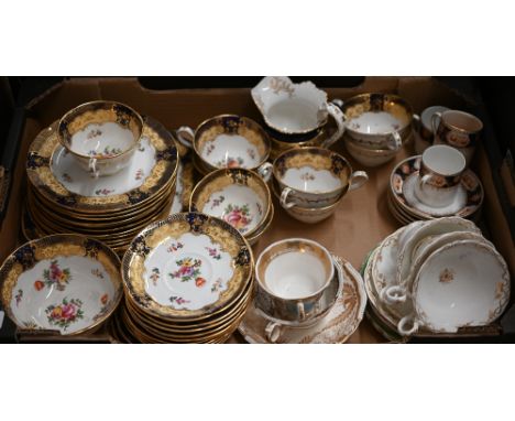 An Aynsley china part tea service printed with floral sprays with blue, yellow and gilt rims, to/w various Victorian and late