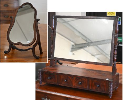 A large Regency mahogany dressing table mirror on three drawer platform base with ring-turned supports, 88 x 28 x 78 cm high 