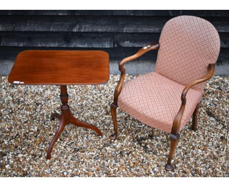 A Georgian style mahogany open armchair, Victorian mahogany occasional table on tripod base (2) 