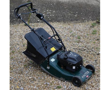A Hayter Harrier 48 petrol lawn mower with Briggs and Stratton engine, c/w grass box and key - a/f 
