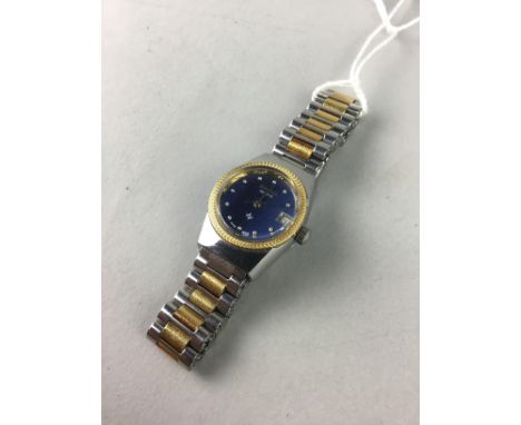 LADY'S VINTAGE RADO WRIST WATCH, with a dark blue dial and date aperture, on a bracelet strap, lacking box and papers