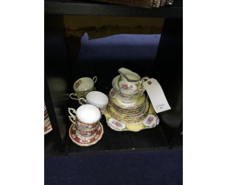 TUSCAN PART TEA SERVICE, Albany pattern, including sugar, cups and saucers, along with a part Queen Anne Regency pattern tea 