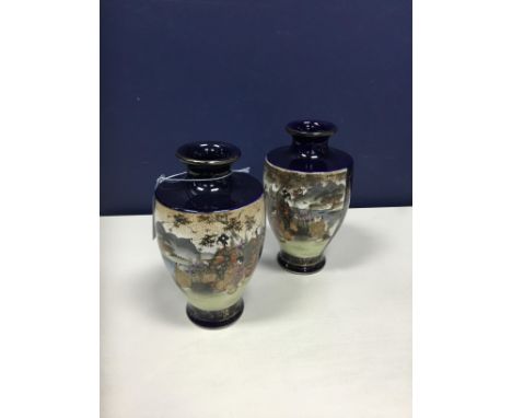 PAIR OF JAPANESE VASES AND A VICTORIAN BASIN, the vases each with figural scenes, 20cm high, the basin 43cm diameter (2)