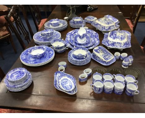 LARGE SPODE DINNER SERVICE, including a butter dish napkin rings, serving plates