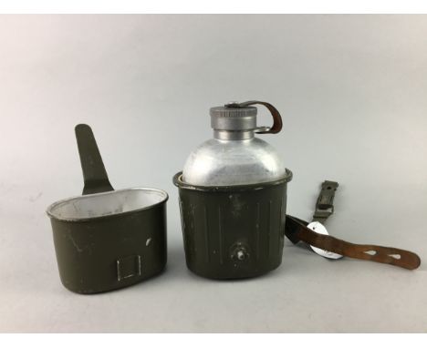 EARLY 20TH CENTURY MILITARY WATER FLASK, along with a military shovel