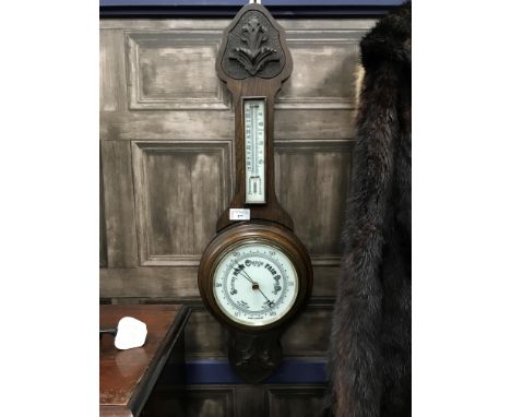 OAK BANJO BAROMETER, 73cm high